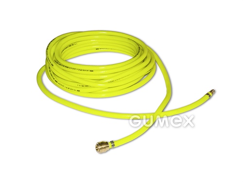 Tlaková hadica na vodu a vzduch HI-VIS s koncovkami, 8/13,5mm, dĺžka 10m, rýchlospojka ES, vsuvka ES, objímka, 15bar, PVC, -15°C/+60°C, reflexná žltá